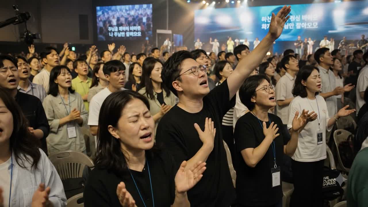 선교집회에서 함께 찬양하는 성도들